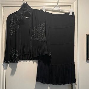 Bala Bala Chic Black Pleated White Polka Dot 3 Piece Skirt Set
